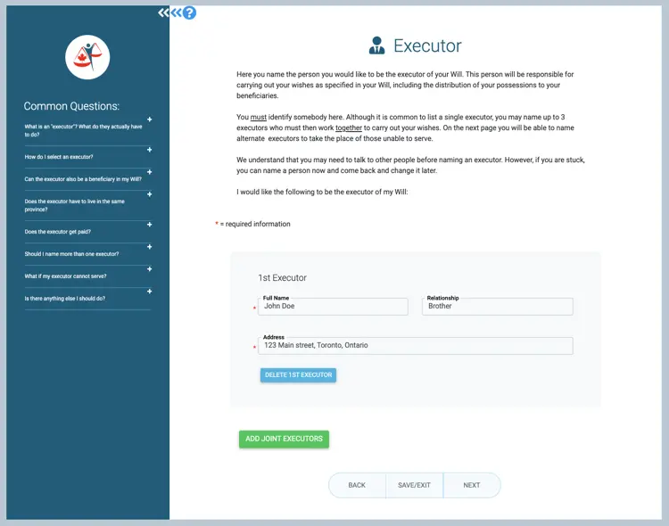 Naming an Executor at LegalWills.ca